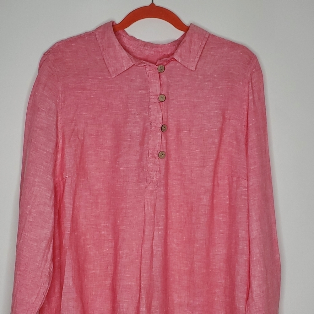 Sigrid Olsen Linen Tunic Size 1x Long Sleeve Pink… - image 2
